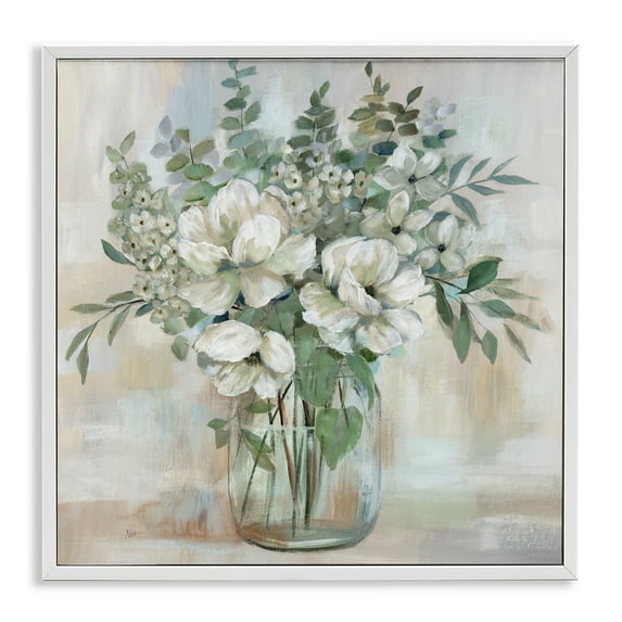 Stupell Industries Lively Flower Vase in Green Tones White Framed Giclee Art design by Nan, 24 x 24