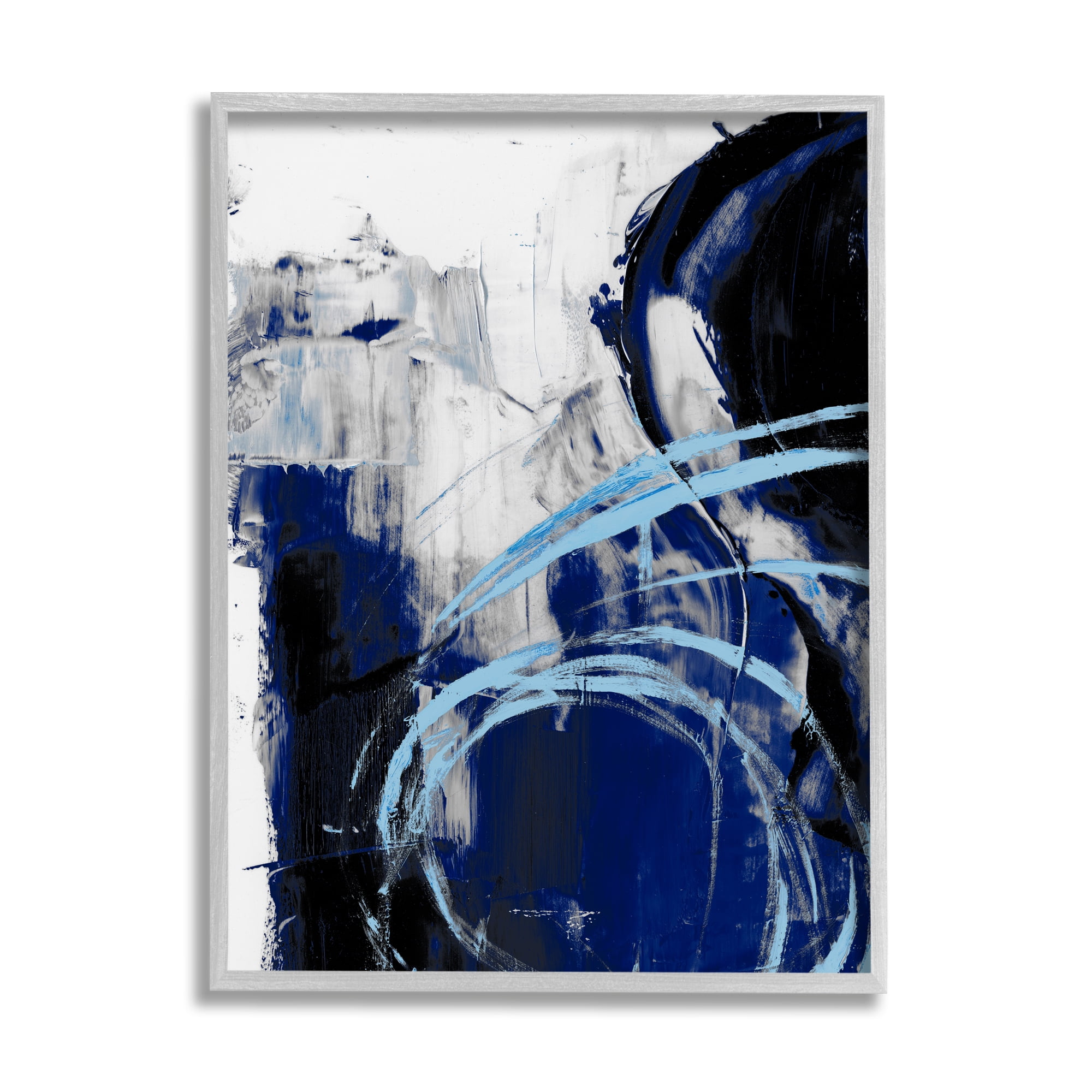 Stupell Industries Lively Indigo Blue Abstraction Chaotic Line Collage Abstract Painting Gray Framed Art Print Wall Art, 16 x 20