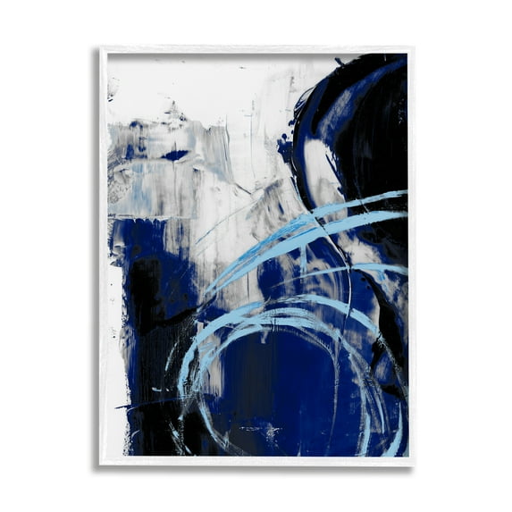 Stupell Industries Lively Indigo Blue Abstraction Chaotic Line Collage Abstract Painting White Framed Art Print Wall Art, 11 x 14
