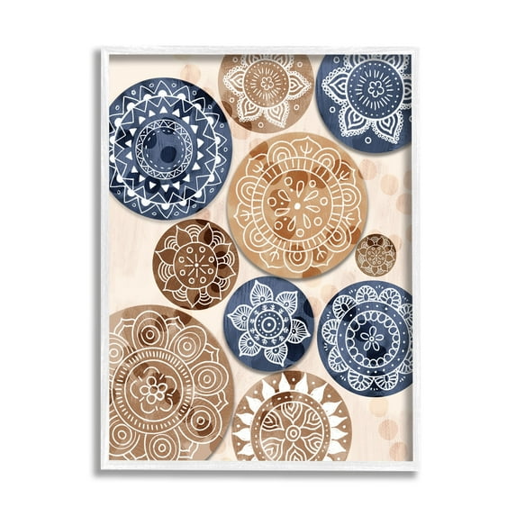 Stupell Industries Lively Mandala Paisley Shapes Pattern Blue Brown Framed Wall Art, 16 x 20, Design by Ziwei Li