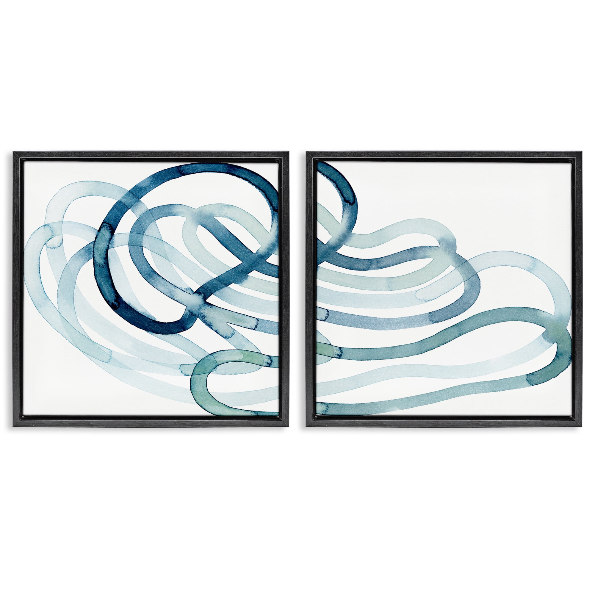 Stupell Industries Lively Organic Abstract Line Abstract Painting Black Floater Framed Canvas Art Print Wall Art, 18 x 18, Set of 2