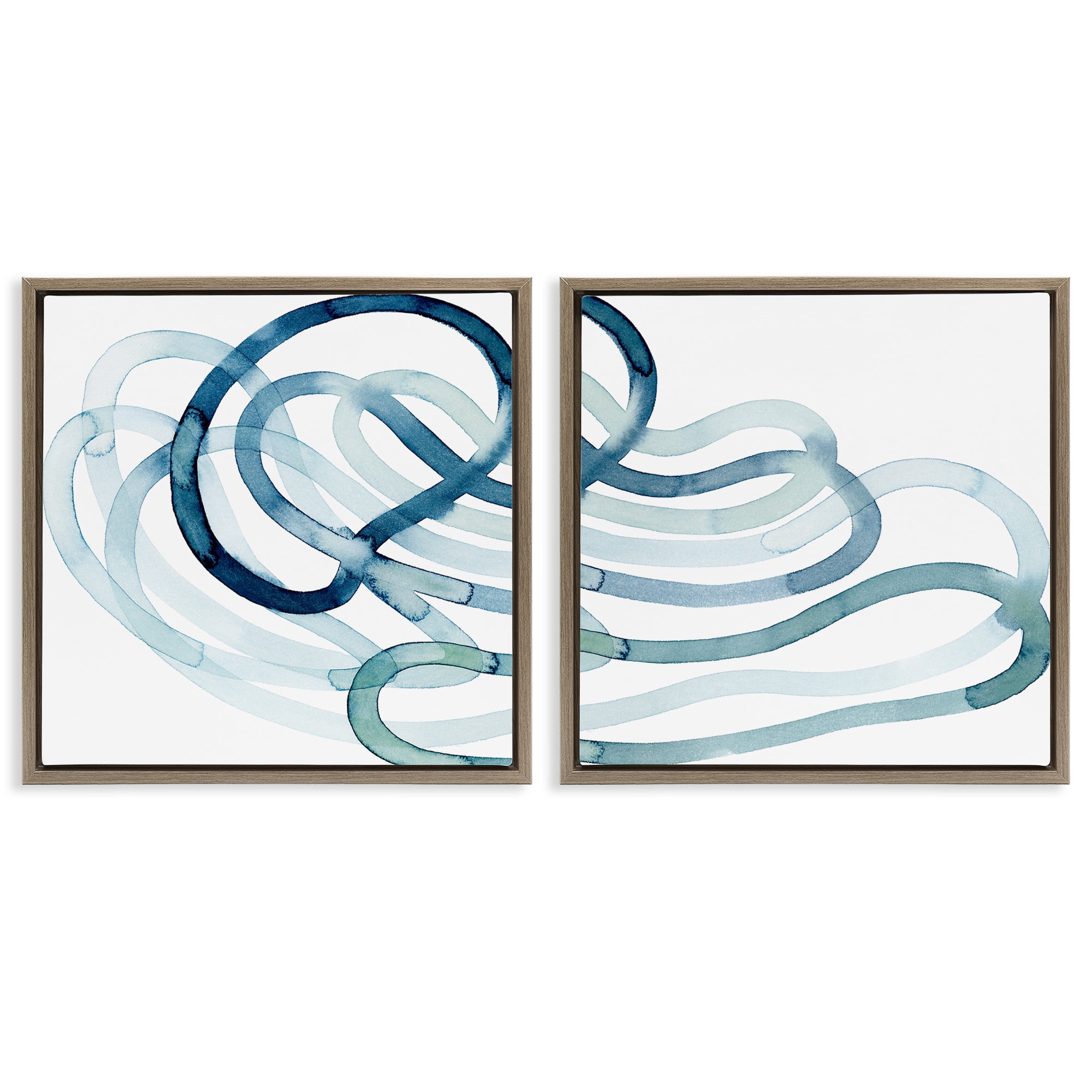 Stupell Industries Lively Organic Abstract Line Abstract Painting Brown Floater Framed Canvas Art Print Wall Art, 25 x 25, Set of 2