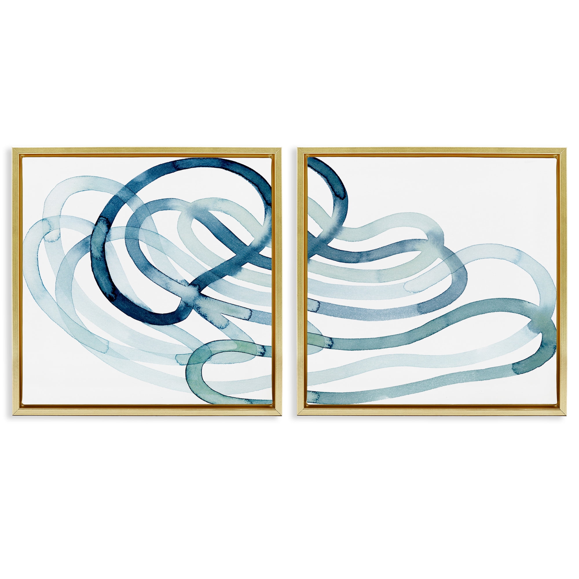 Stupell Industries Lively Organic Abstract Line Abstract Painting Gold Floater Framed Canvas Art Print Wall Art, 18 x 18, Set of 2