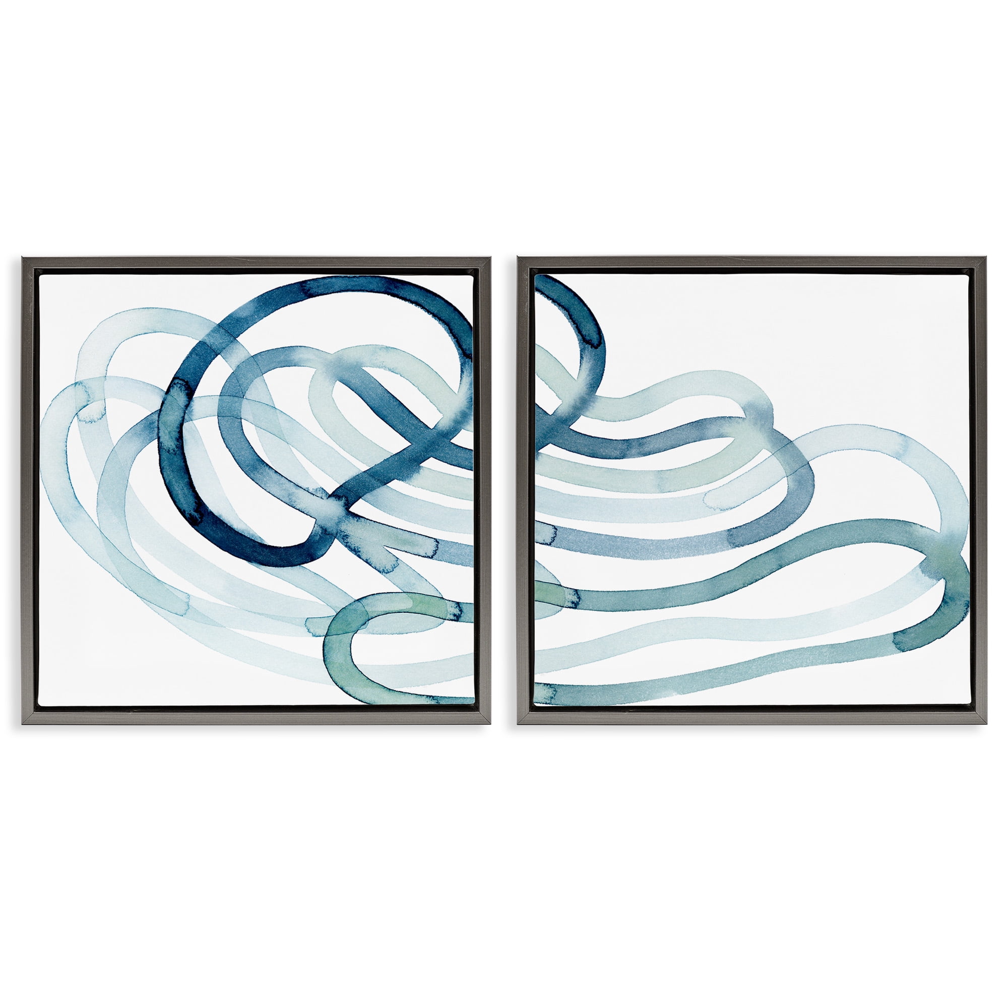 Stupell Industries Lively Organic Abstract Line Abstract Painting Gray Floater Framed Canvas Art Print Wall Art, 18 x 18, Set of 2