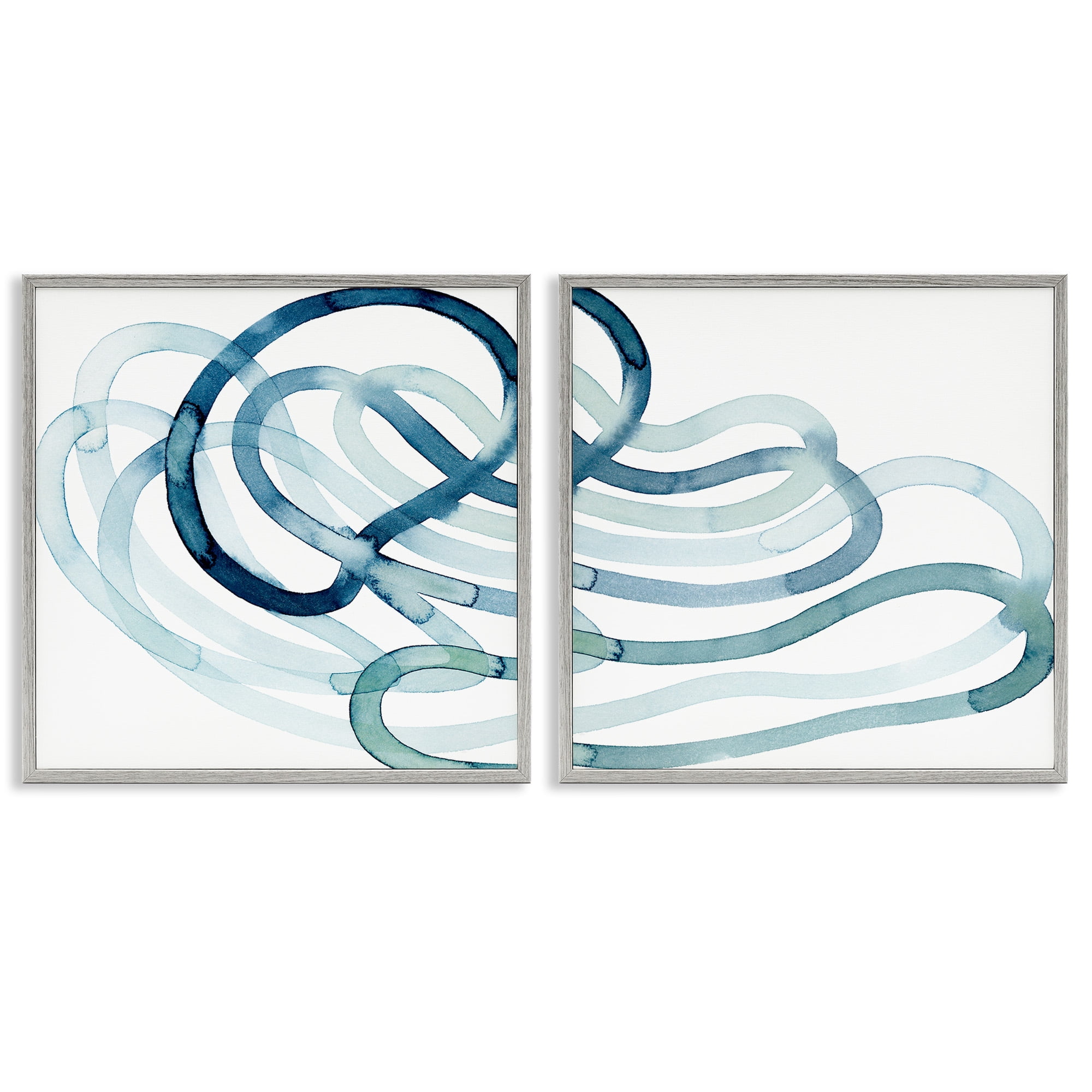 Stupell Industries Lively Organic Abstract Line Abstract Painting Gray Framed Art Print Wall Art, 17 x 17, Set of 2