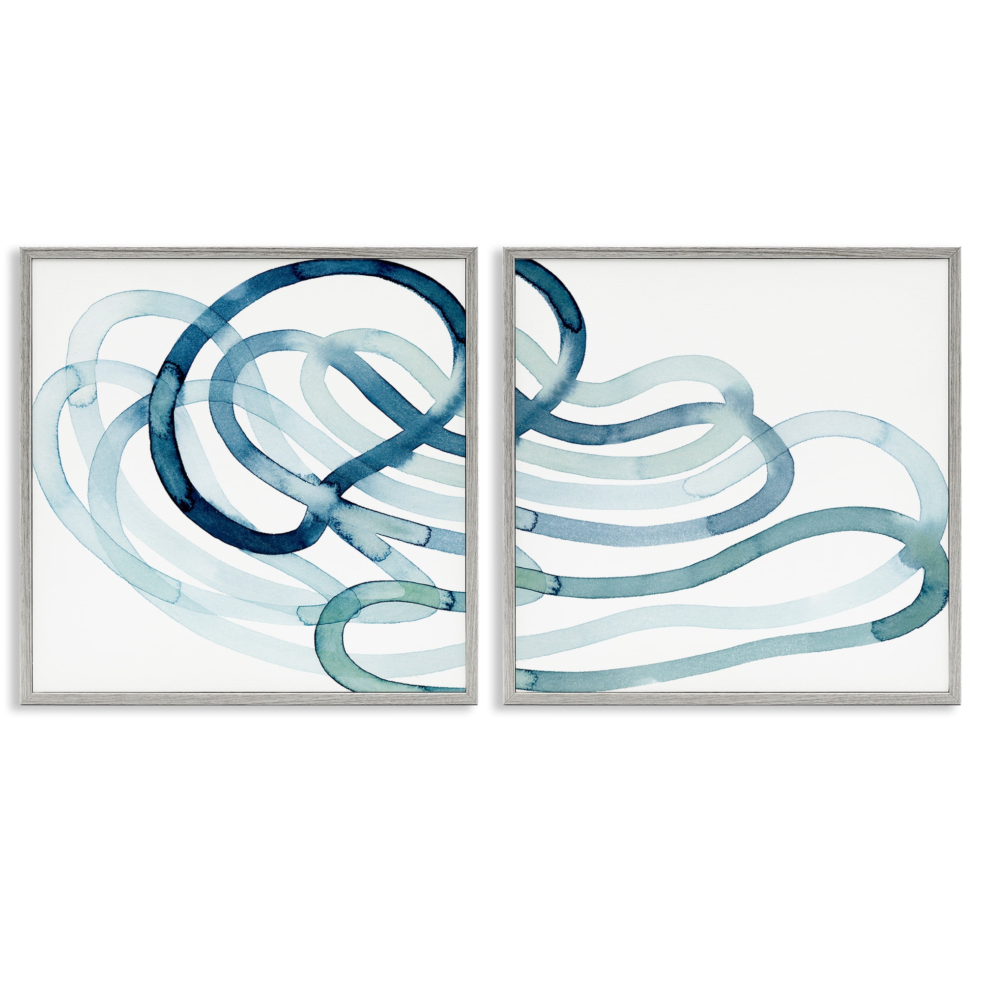 Stupell Industries Lively Organic Abstract Line Abstract Painting Gray Framed Art Print Wall Art, 24 x 24, Set of 2