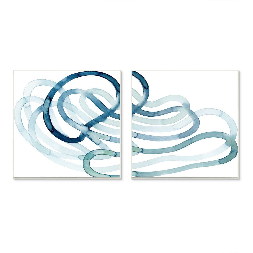 Stupell Industries Lively Organic Abstract Line with Blue Ombre Paintings Unframed Art Print Wall Art Set of 2, 12x12, by Grace Popp