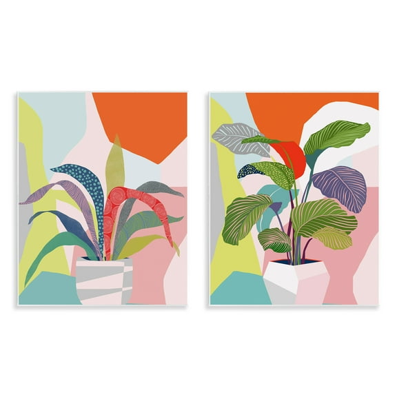 Stupell Industries Lively Patterned Plant Leaves Floral & Botanical Painting Unframed Art Print Wall Art, 11 x 14, Set of 2