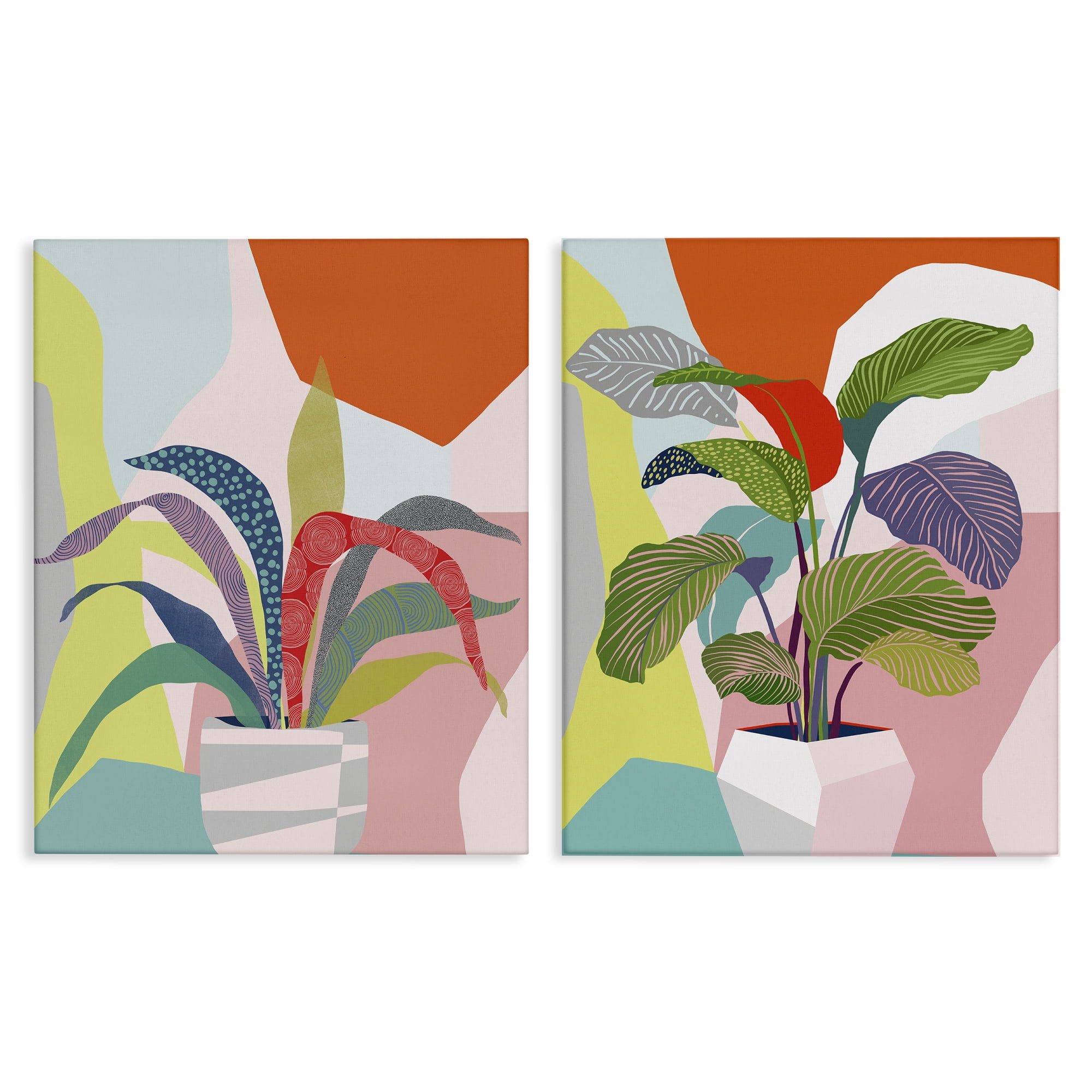 Stupell Industries Lively Patterned Plant Leaves Floral & Botanical Painting Wrapped Canvas Art Print Wall Art, 16 x 20, Set of 2