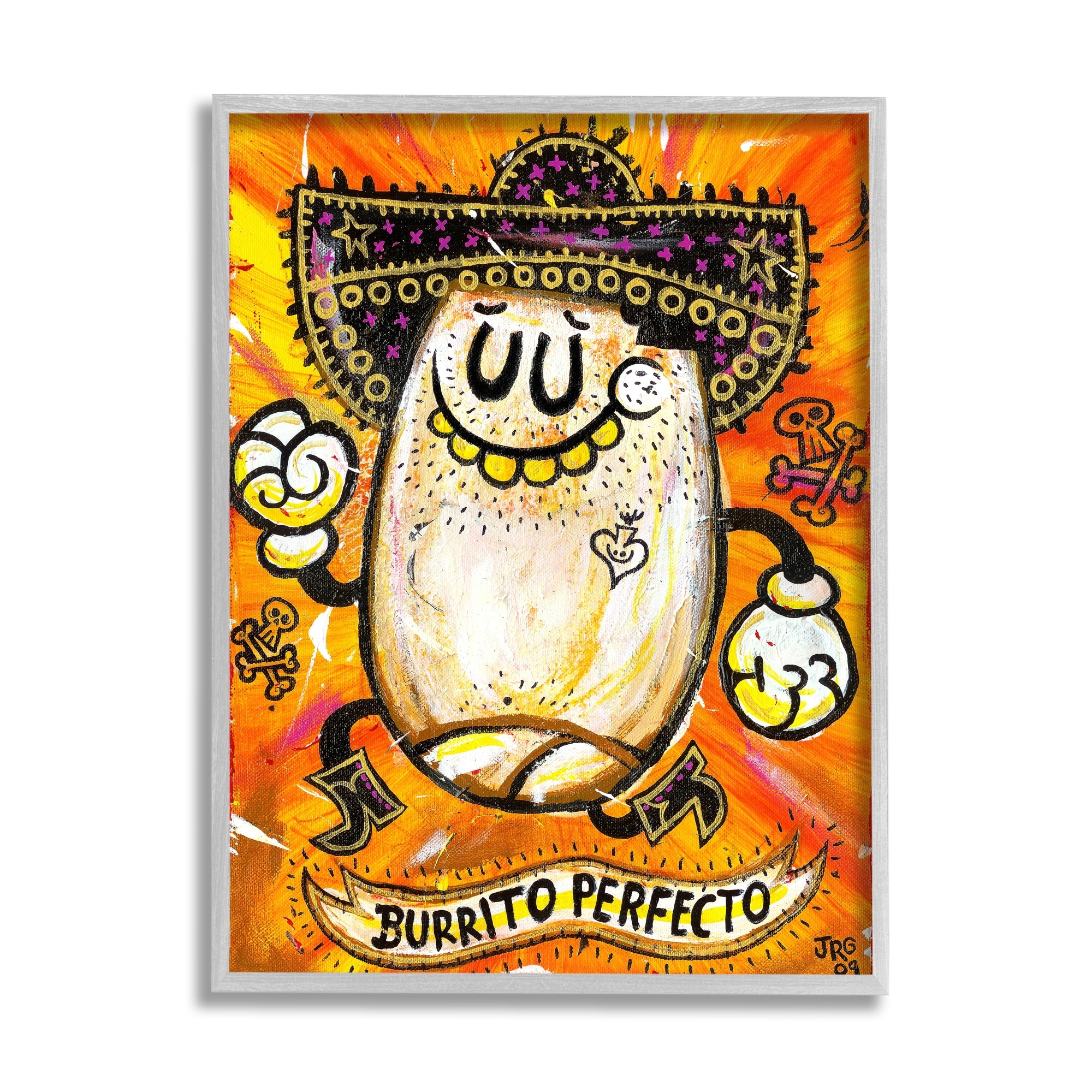 Stupell Industries Lively Pop Style Burrito Contemporary Sombrero Hat Framed Wall Art, 24 x 30, Design by Jorge R. Gutierrez