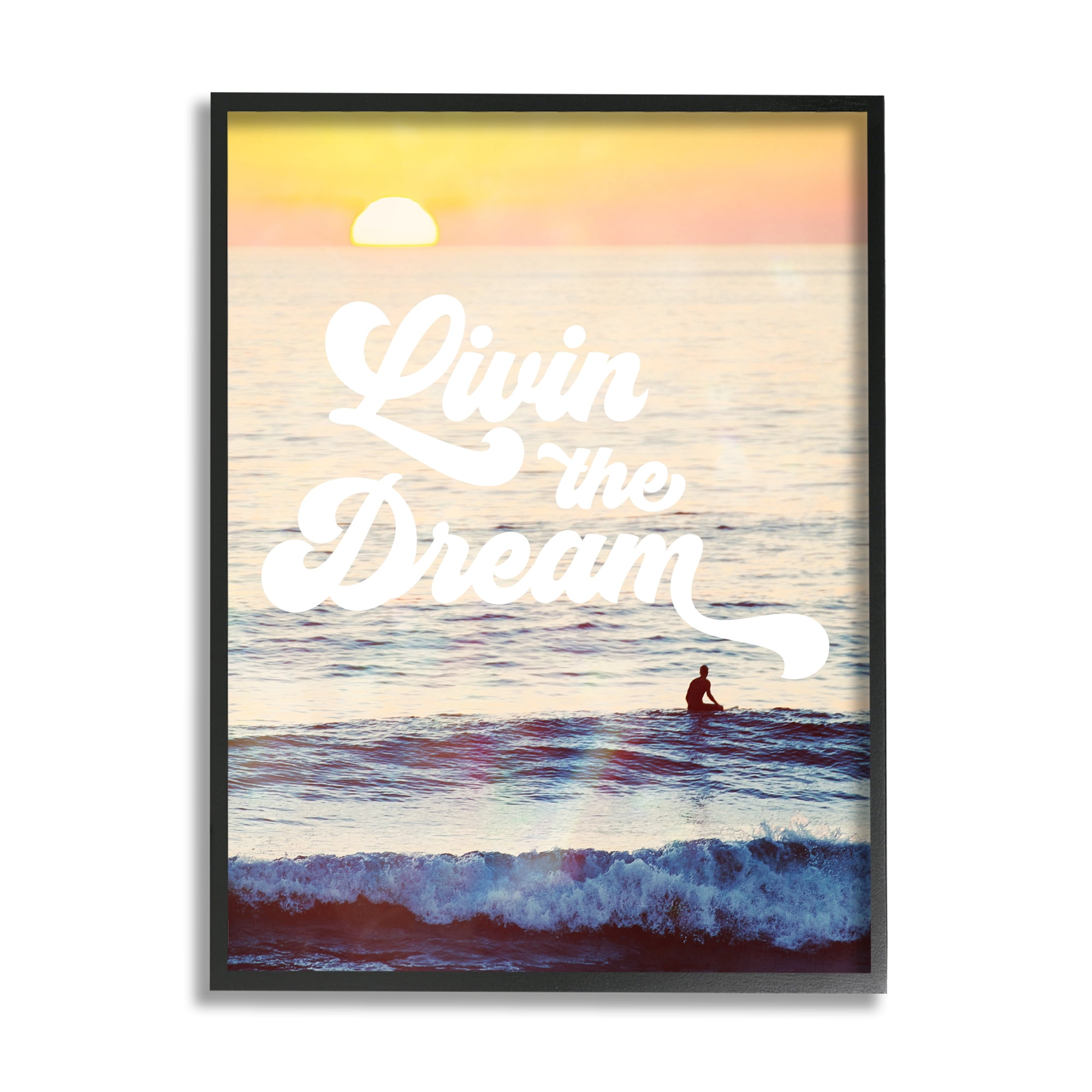 Stupell Industries Livin The Dream Phrase Nature Painting Black Framed Art Print Wall Art, 24 x 30