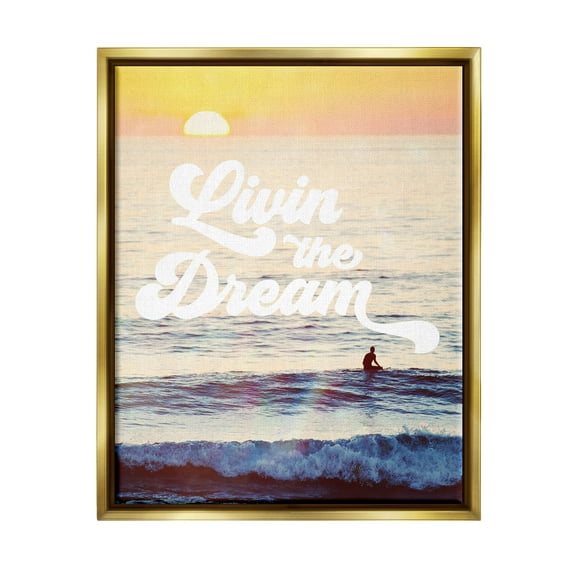Stupell Industries Livin The Dream Phrase Nature Painting Gold Floater Framed Art Print Wall Art, 25 x 31