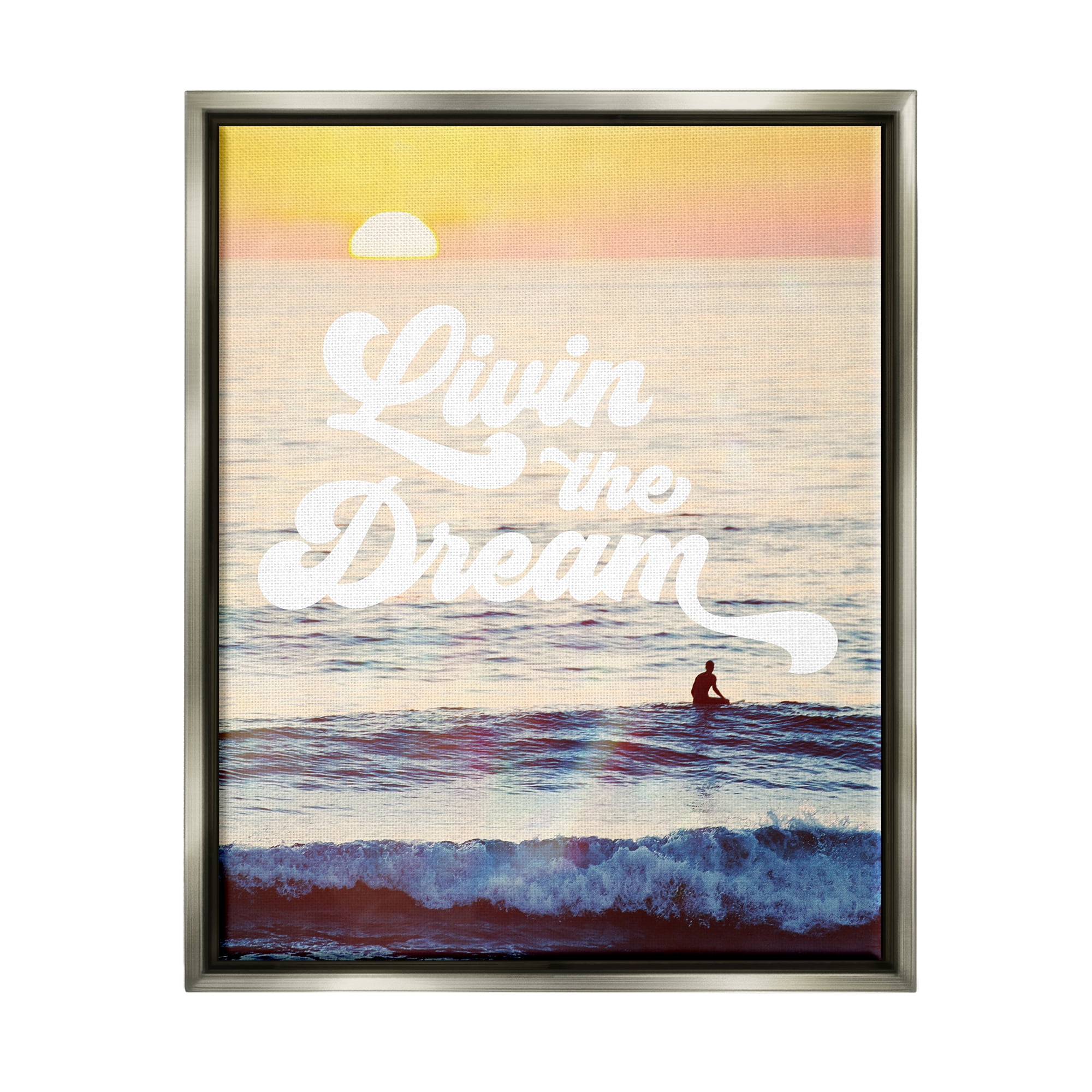 Stupell Industries Livin The Dream Phrase Nature Painting Gray Floater Framed Art Print Wall Art, 25 x 31