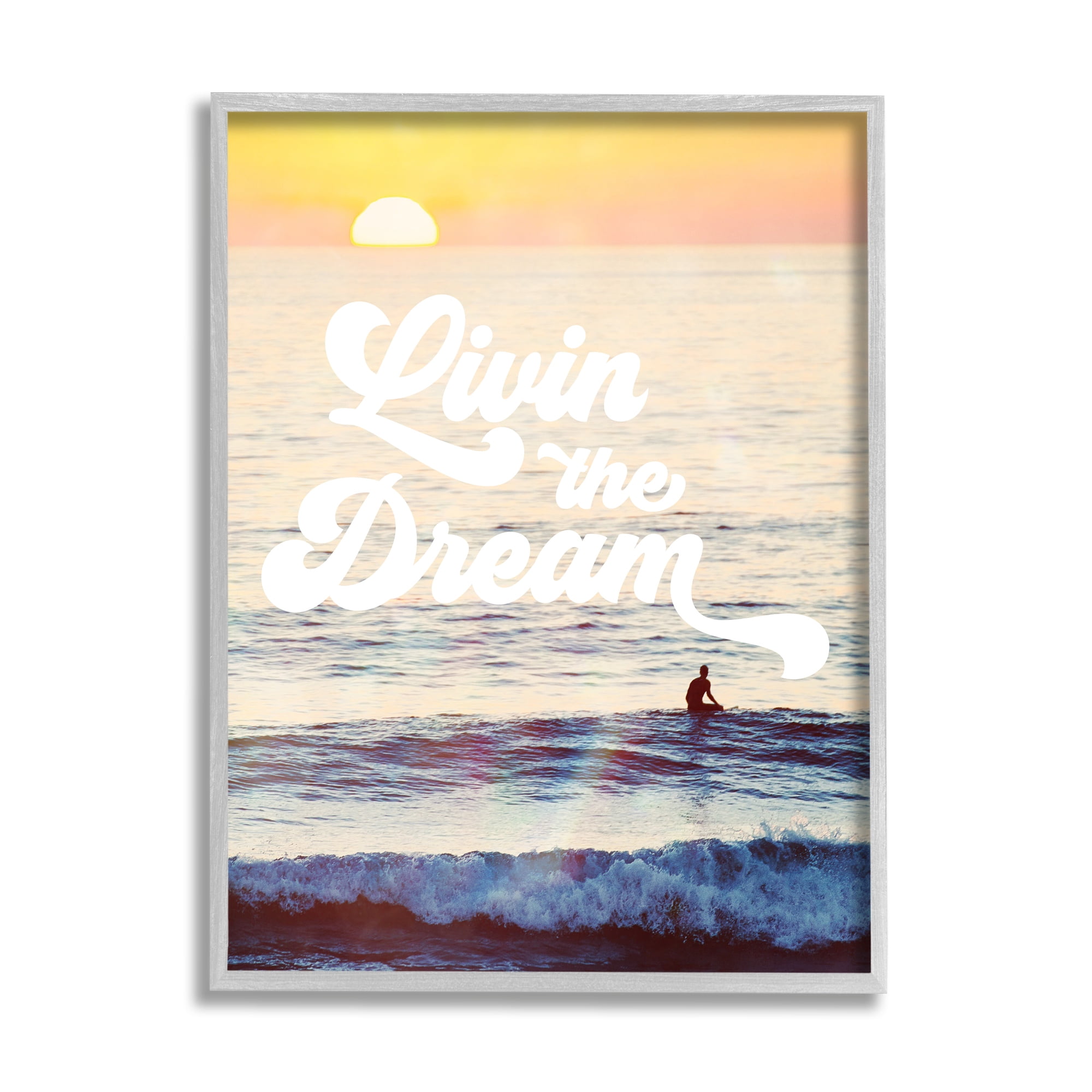 Stupell Industries Livin The Dream Phrase Nature Painting Gray Framed Art Print Wall Art, 16 x 20