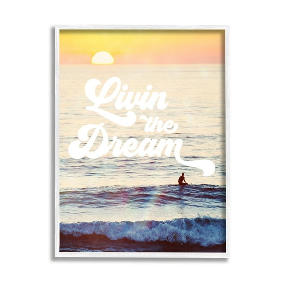 Stupell Industries Livin The Dream Phrase Nature Painting White Framed Art Print Wall Art, 16 x 20