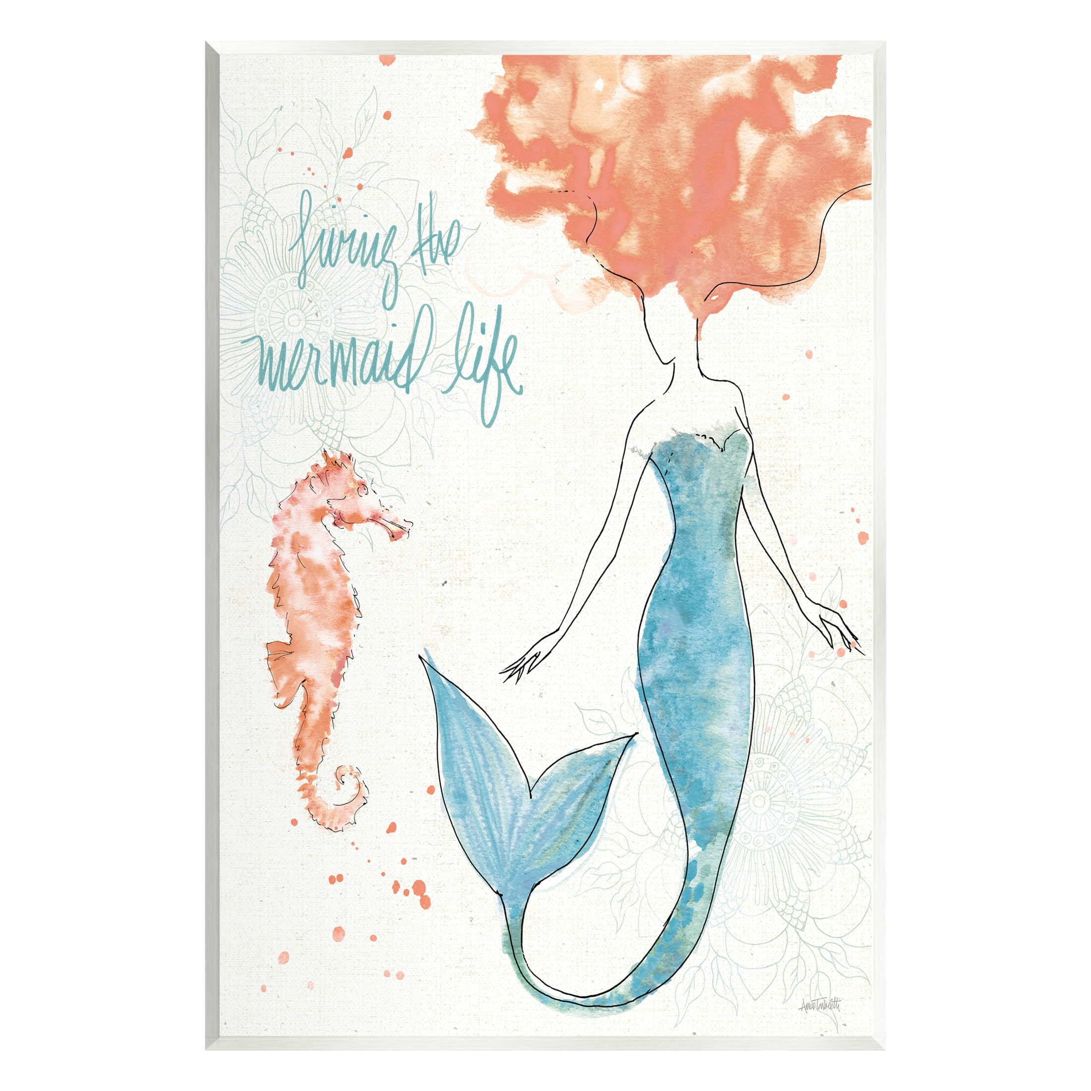 Stupell Industries Living The Mermaid Life Phrase Graphic Art Unframed Art Print Wall Art, Design by Anne Tavoletti