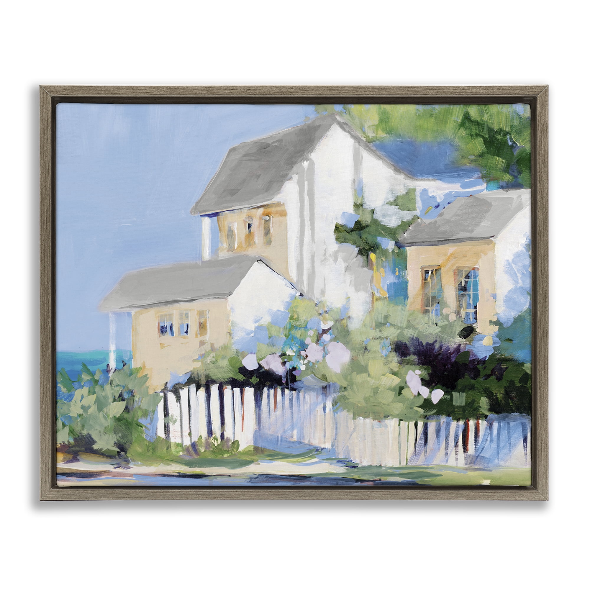 Stupell Industries Living by the Water Cottage Brown Framed Floater Canvas Wall Art, design by Jane Slivka
