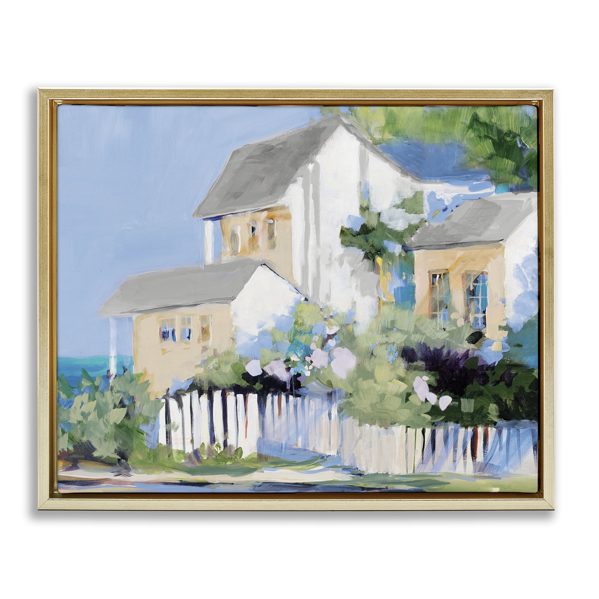 Stupell Industries Living by the Water Cottage Gold Framed Floater Canvas Wall Art, design by Jane Slivka