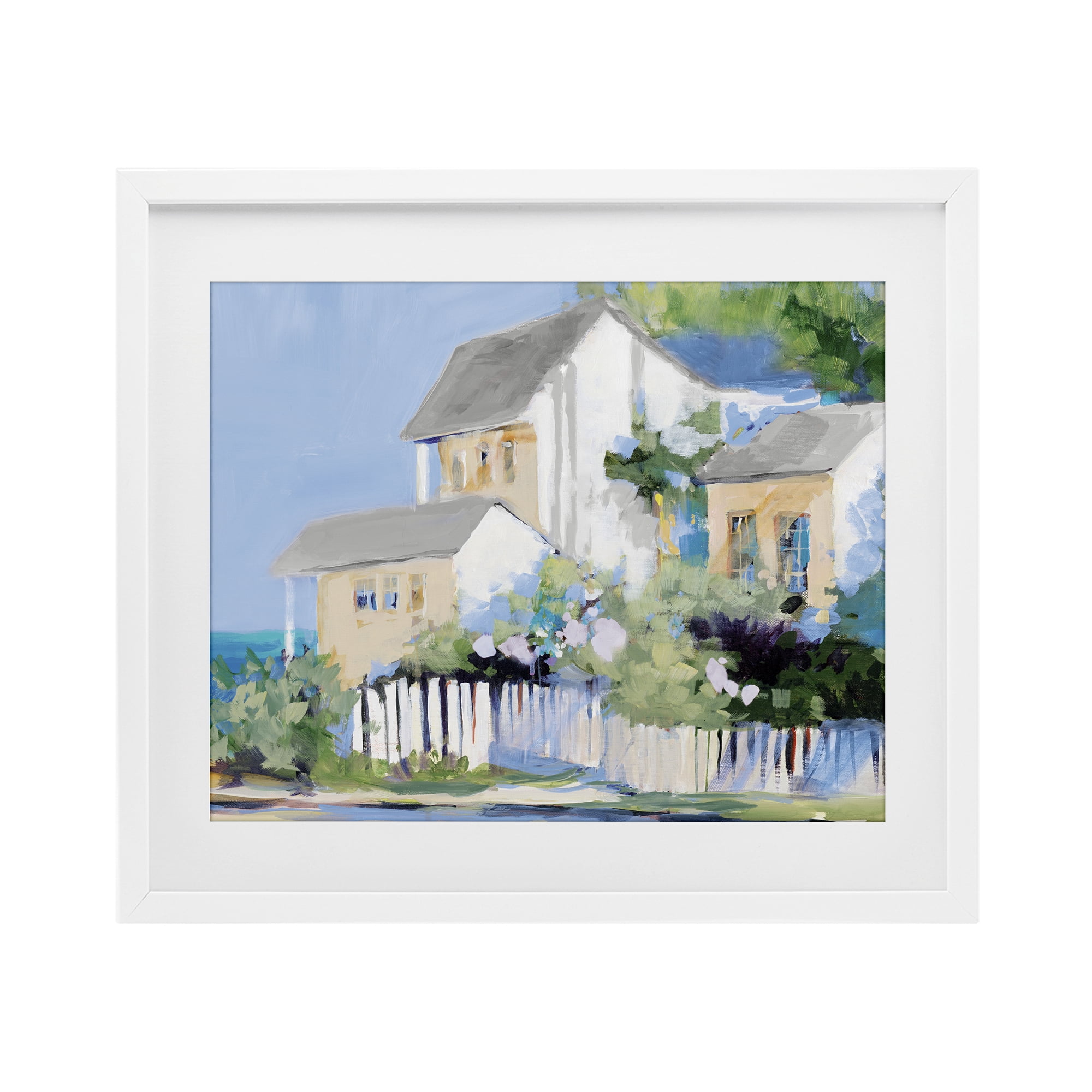 Stupell Industries Living by the Water Cottage White Framed Print Under Glass, design by Jane Slivka