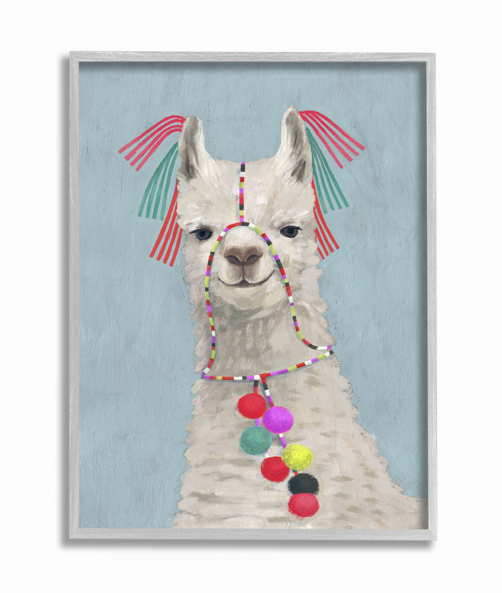 Colorful Llama with Tassels Canvas Wall Art in Wood Frame