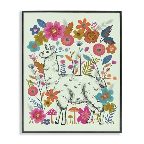 Stupell Industries Llama Among Bright Florals Animals Painting Black Framed Art Print Wall Art, 11 x 14