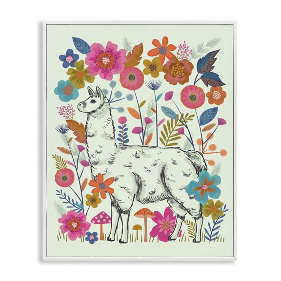 Stupell Industries Llama Among Bright Florals Animals Painting White Framed Art Print Wall Art, 11 x 14