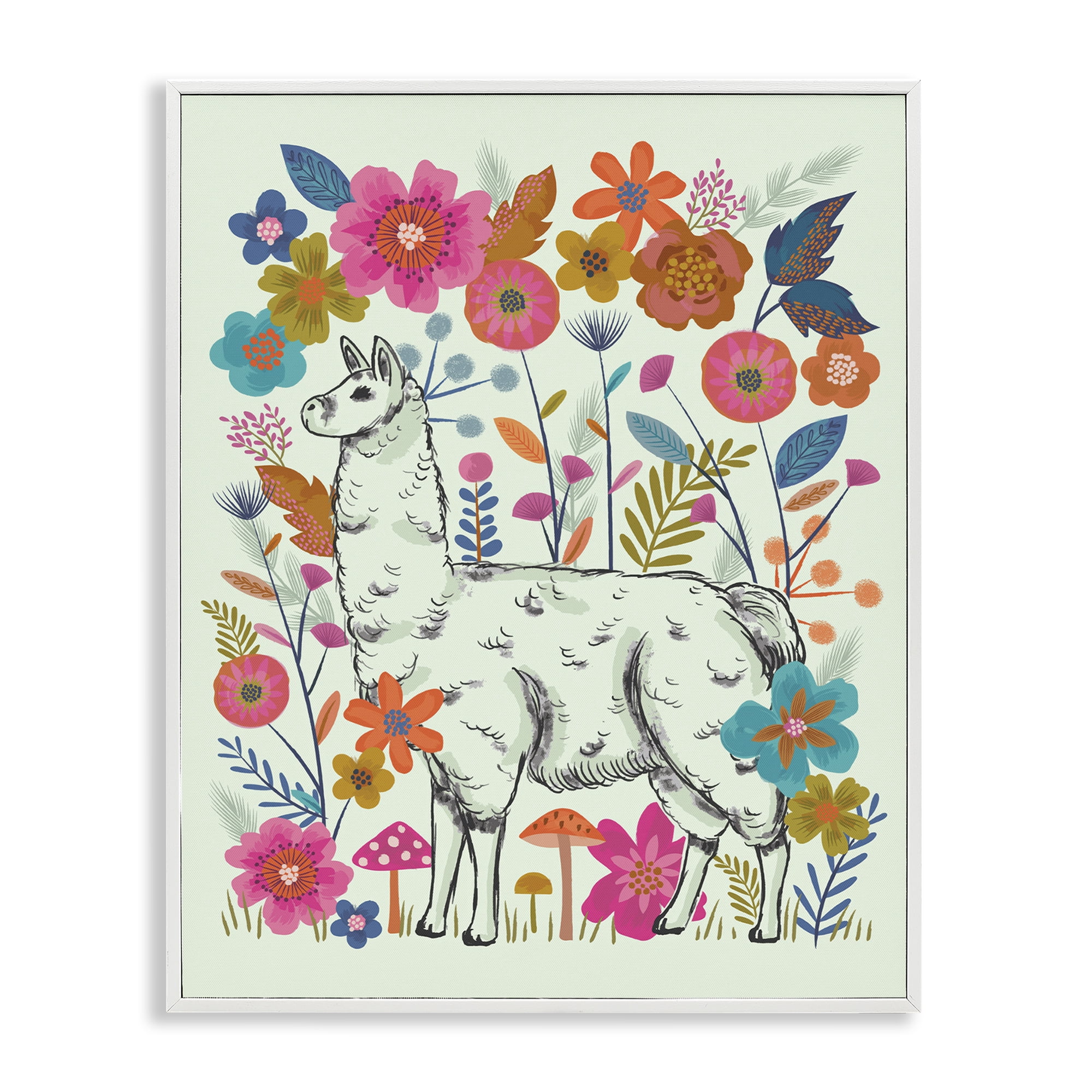 Stupell Industries Llama Among Bright Florals Animals Painting White Framed Art Print Wall Art, 16 x 20