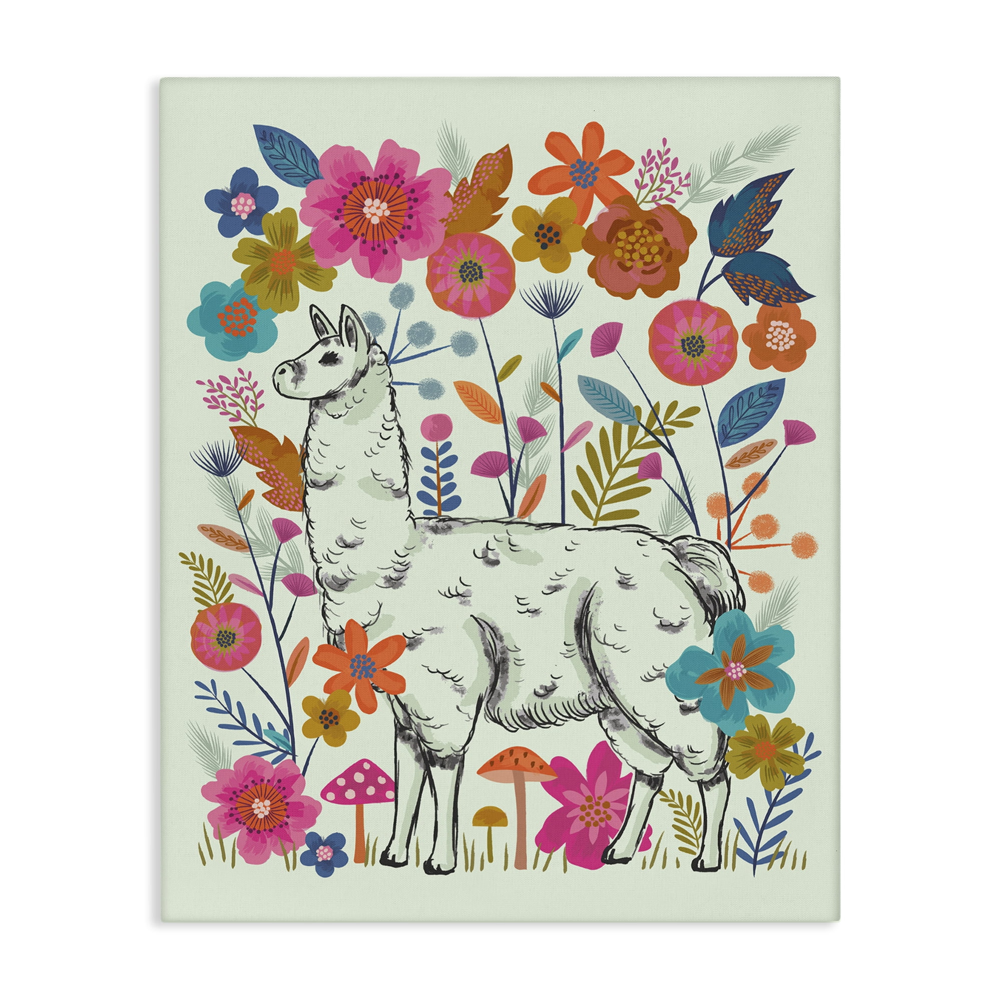 Stupell Industries Llama Among Bright Florals Animals Painting Wrapped Canvas Art Print Wall Art, 24 x 30