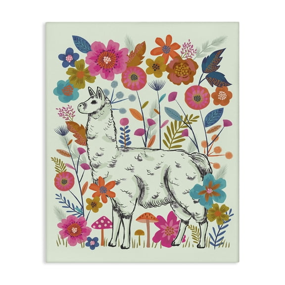 Stupell Industries Llama Among Bright Florals Animals Painting Wrapped Canvas Art Print Wall Art, 24 x 30