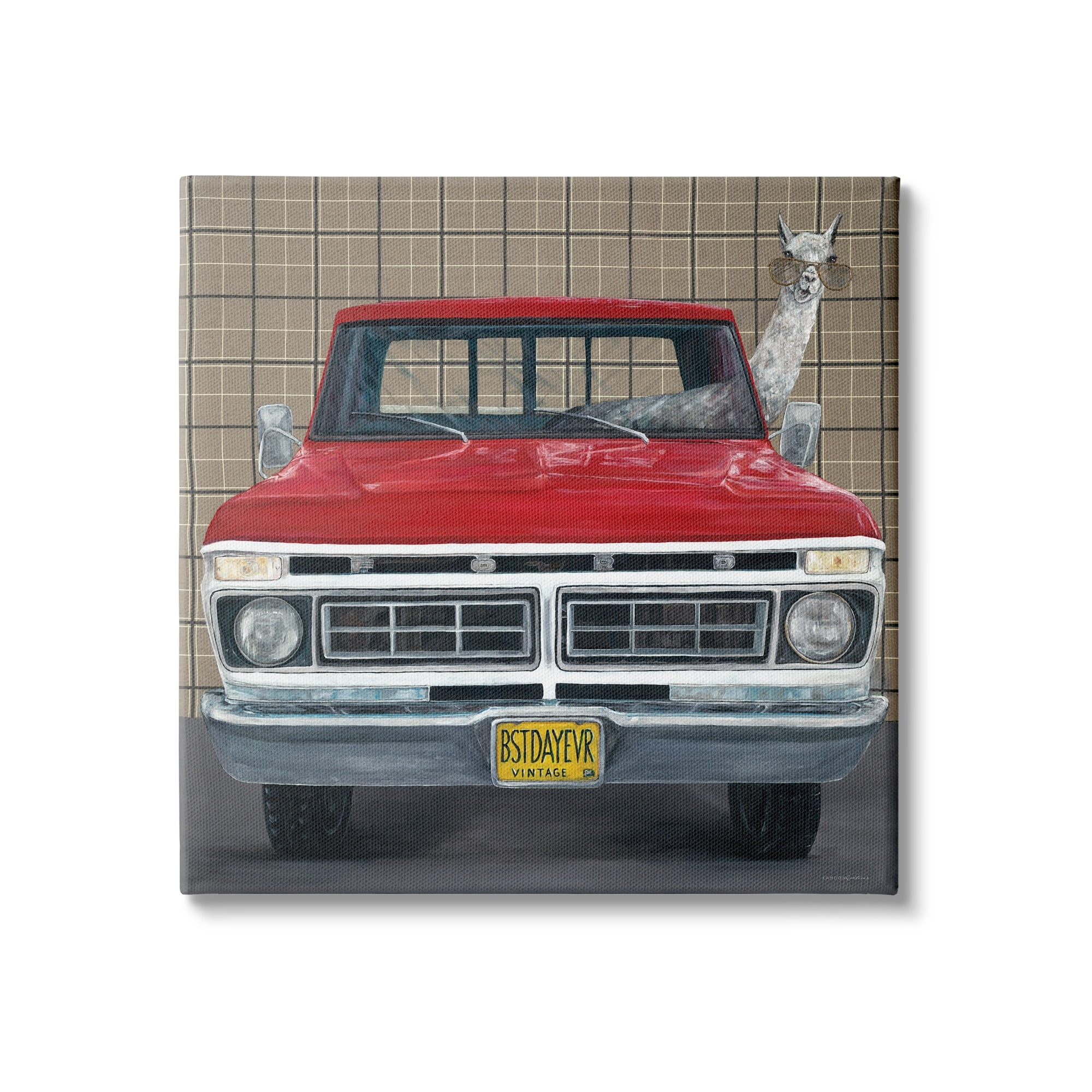 Stupell Industries Llama Aviator Sunglasses Red Truck Best Day Ever, 24 x 24, Design by Kamdon Kreations