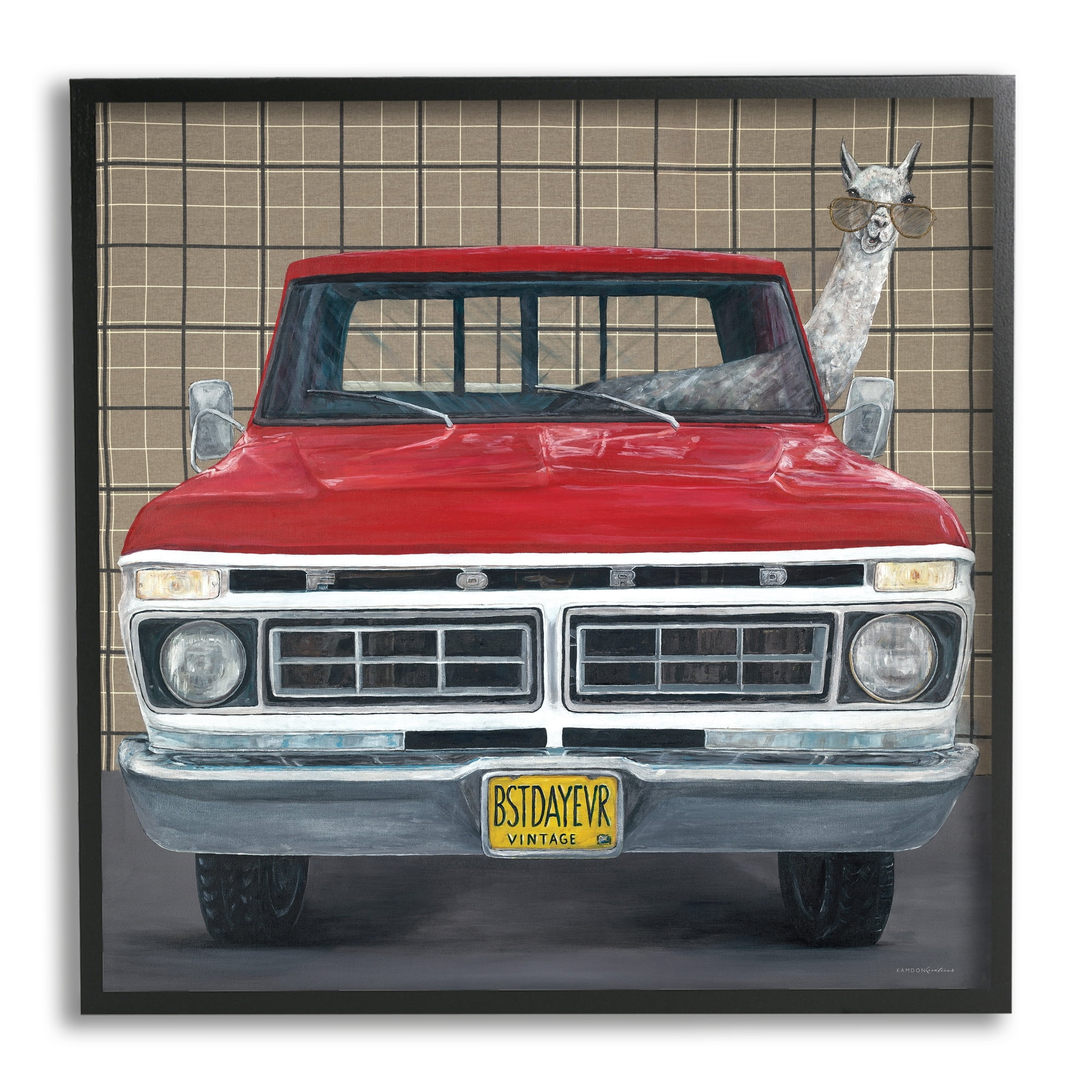 Stupell Industries Llama Aviator Sunglasses Red Truck Best Day Ever, 24 x 24, Design by Kamdon Kreations