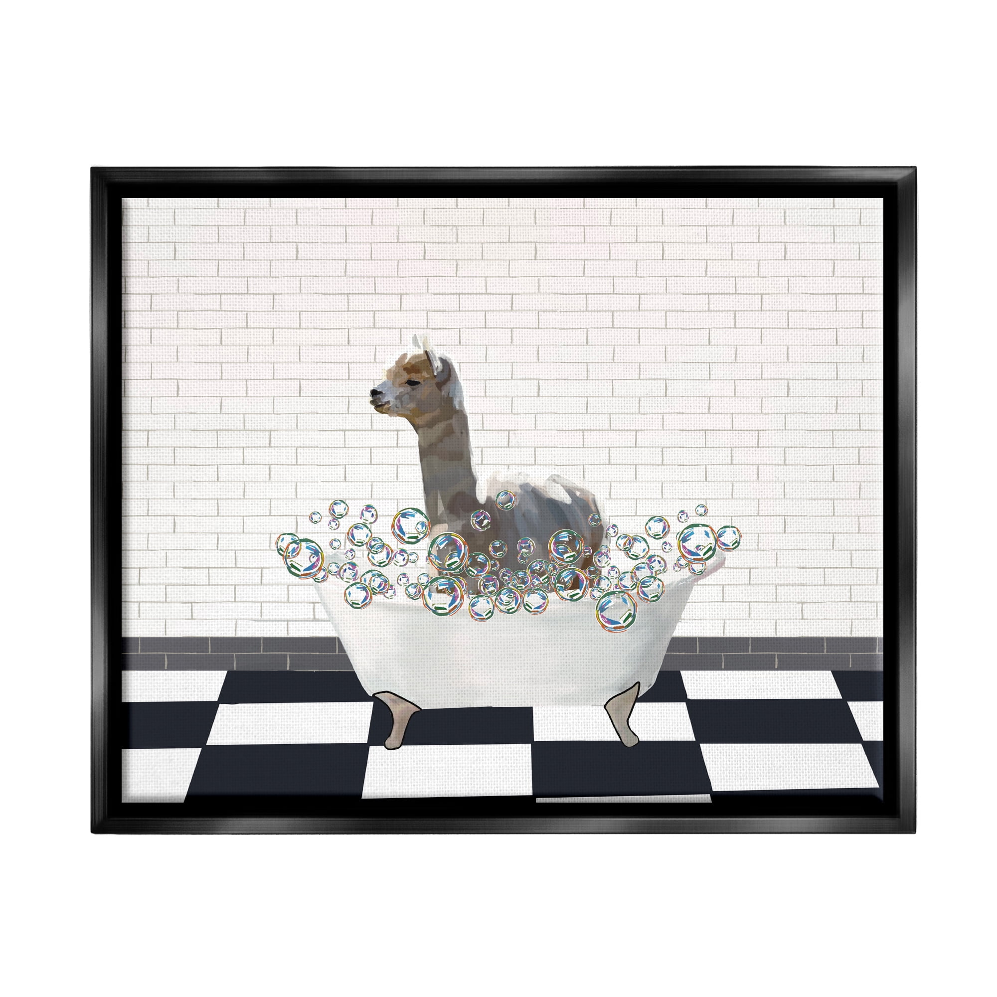 Stupell Industries Llama Bathroom Tub Animals & Insects Painting Black Floater Framed Art Print Wall Art, 31 x 25