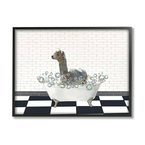 Stupell Industries Llama Bathroom Tub Animals & Insects Painting Black Framed Art Print Wall Art, 30 x 24
