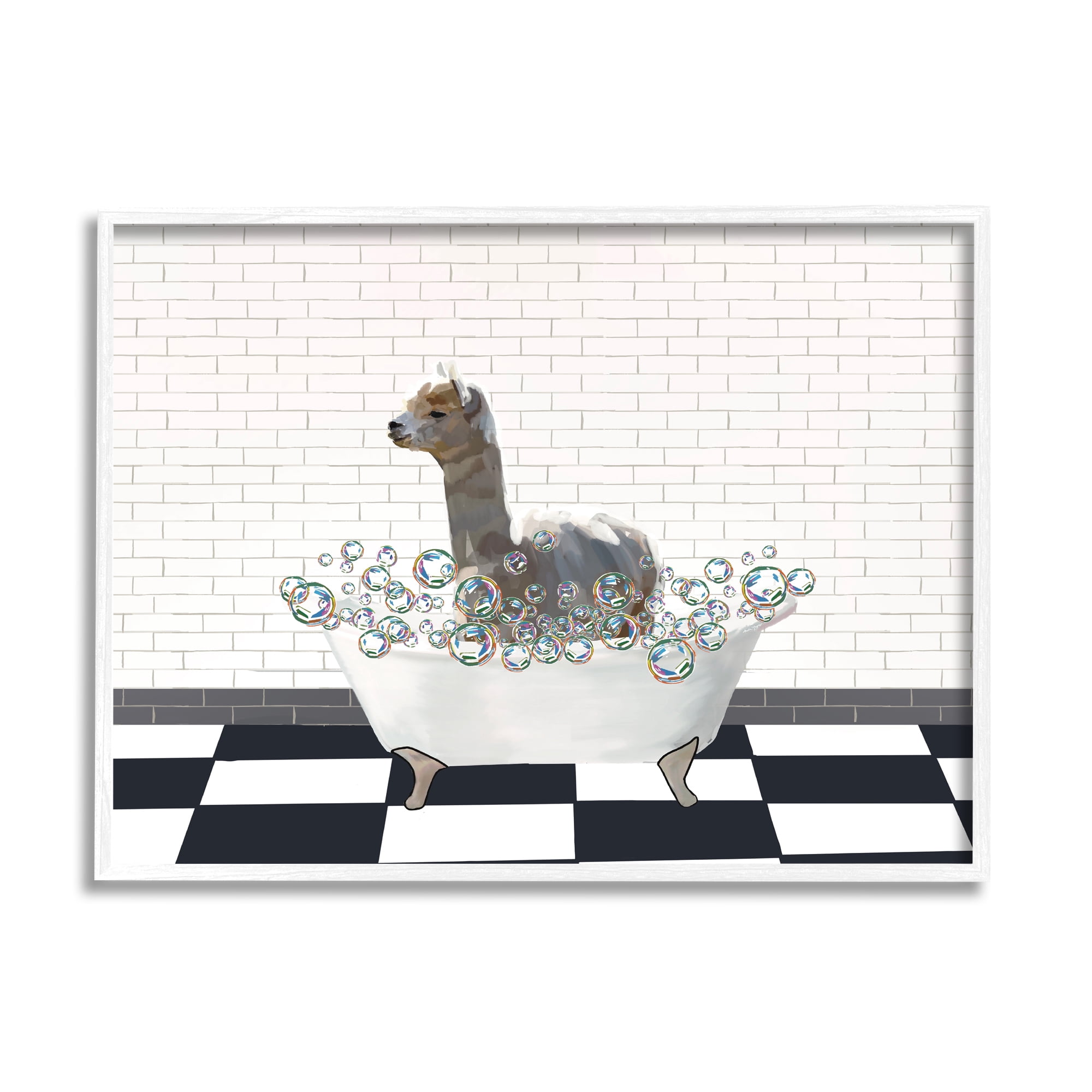 Stupell Industries Llama Bathroom Tub Animals & Insects Painting White Framed Art Print Wall Art, 20 x 16