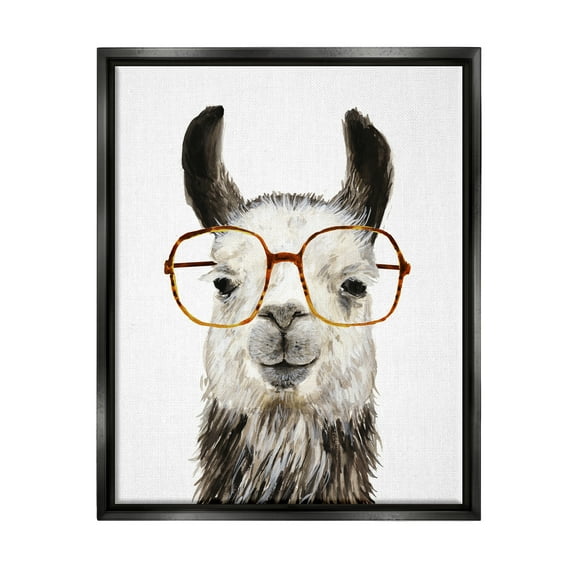 Stupell Industries Llama Farm Animal Eyeglasses Animals & Insects Painting Black Floater Framed Art Print Wall Art