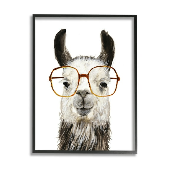Stupell Industries Llama Farm Animal Eyeglasses Animals & Insects Painting Black Framed Art Print Wall Art