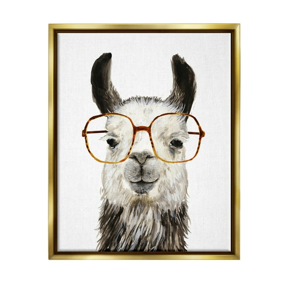 Stupell Industries Llama Farm Animal Eyeglasses Animals & Insects Painting Gold Floater Framed Art Print Wall Art