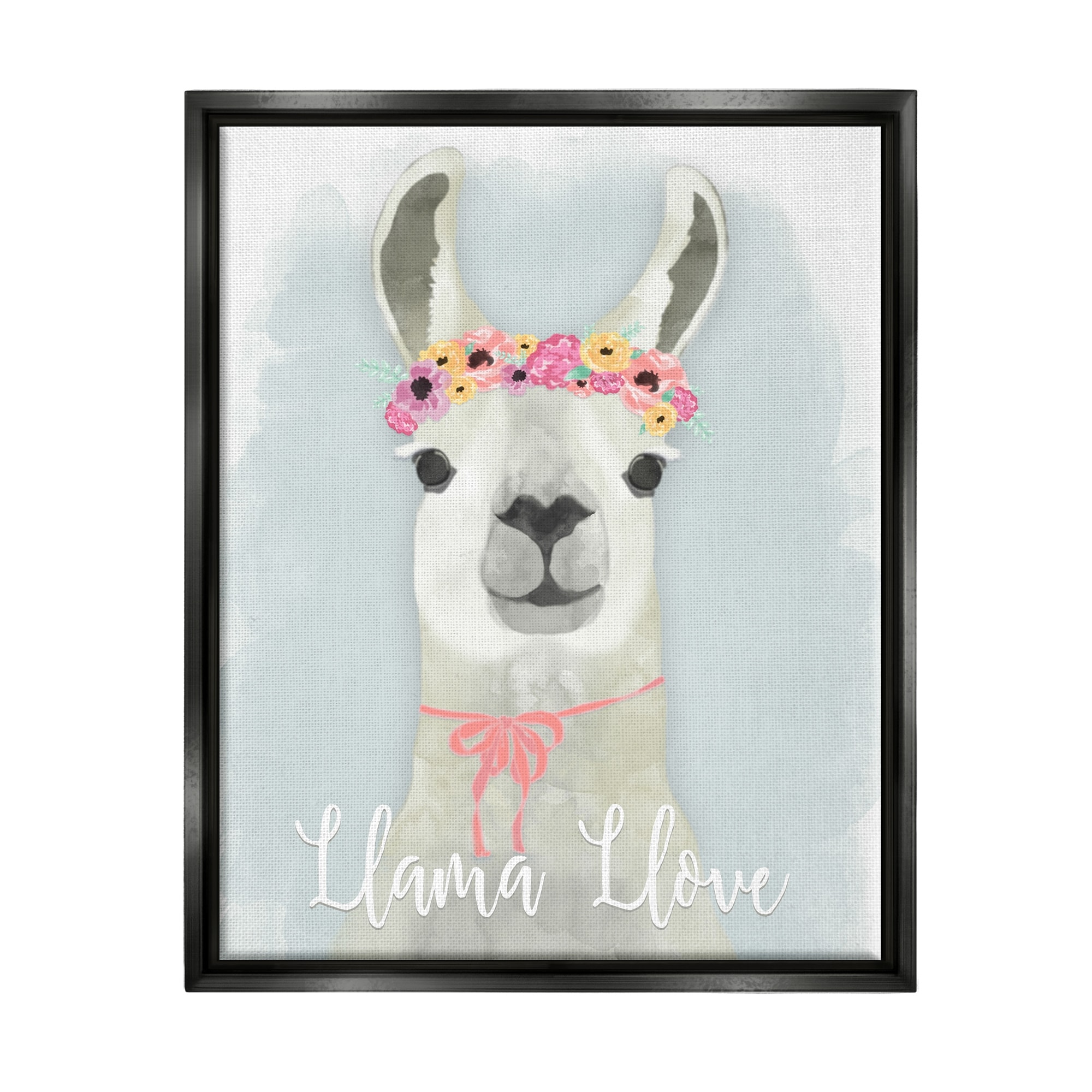 Stupell Industries Llama Love Pink Flower Tiara Jet Black Framed Floating Canvas Wall Art, 24x30, by Jessica Mundo