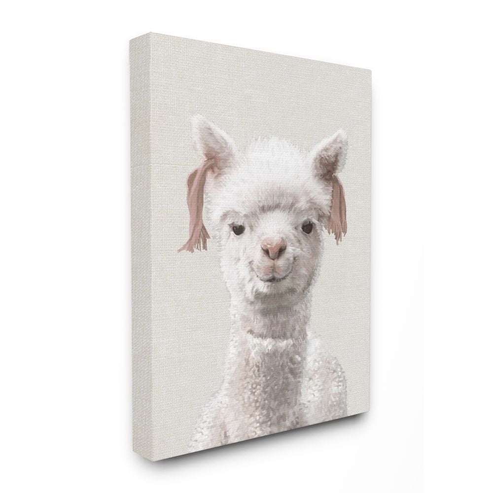 Stupell Industries Llama Portrait White Animal Painting Canvas Wall Art by Ziwei Li