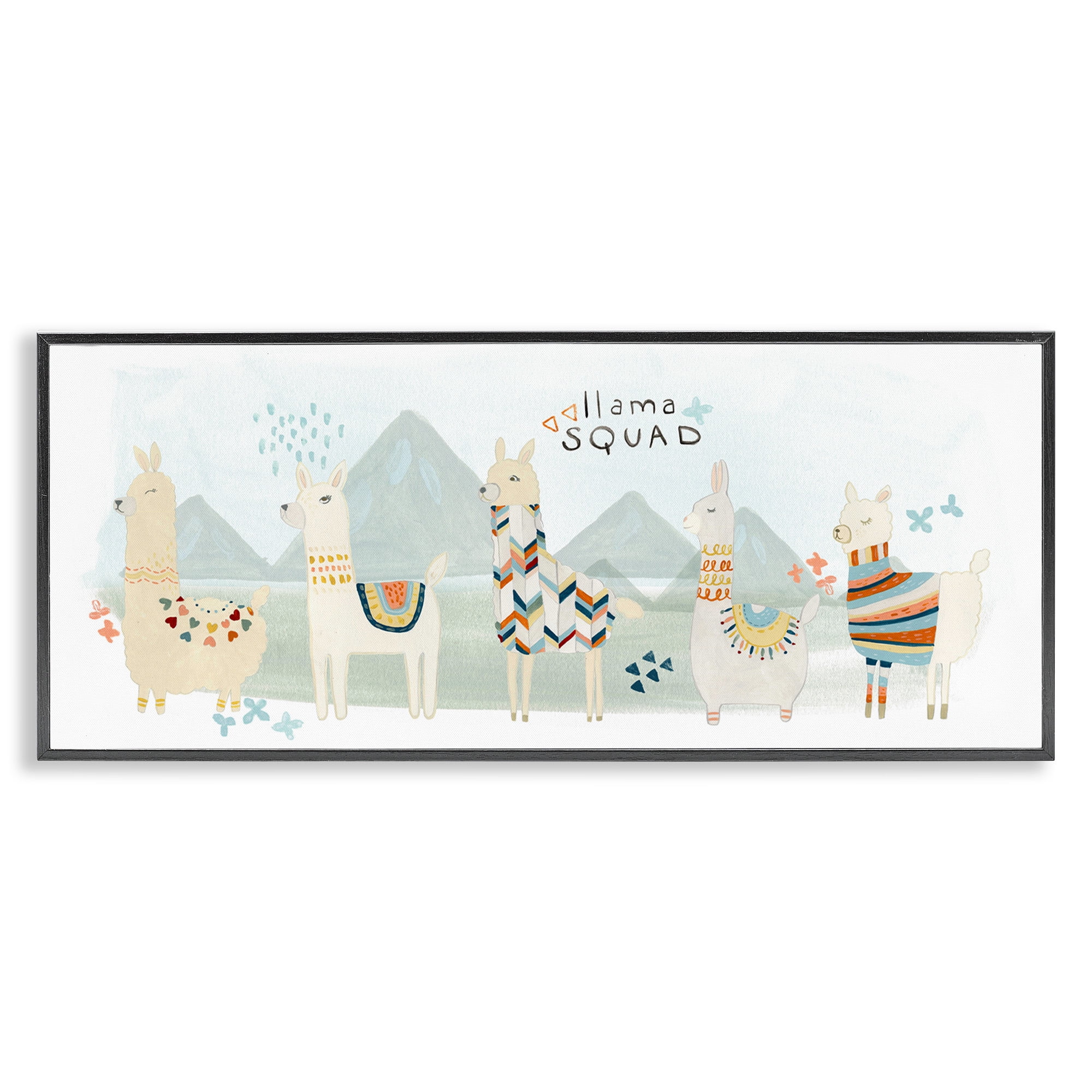 Stupell Industries Llama Squad Whimsical Patterns Animals & Insects Painting Black Framed Art Print Wall Art, 24 x 10