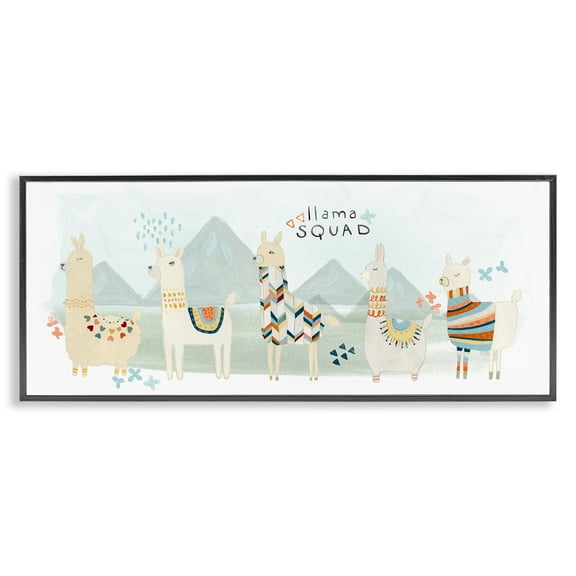 Stupell Industries Llama Squad Whimsical Patterns Animals & Insects Painting Black Framed Art Print Wall Art, 24 x 10