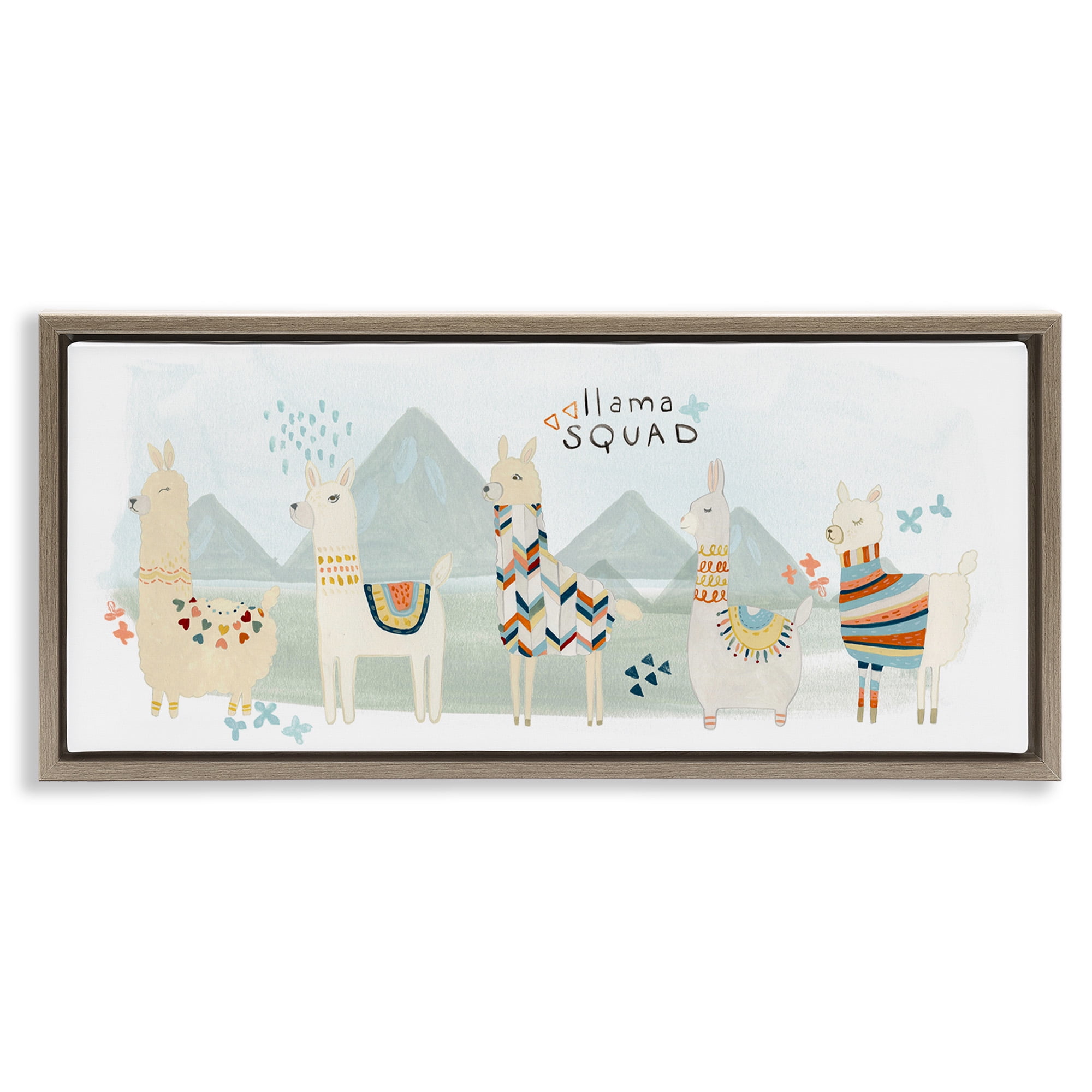 Stupell Industries Llama Squad Whimsical Patterns Animals & Insects Painting Brown Floater Framed Canvas Art Print Wall Art, 25 x 11