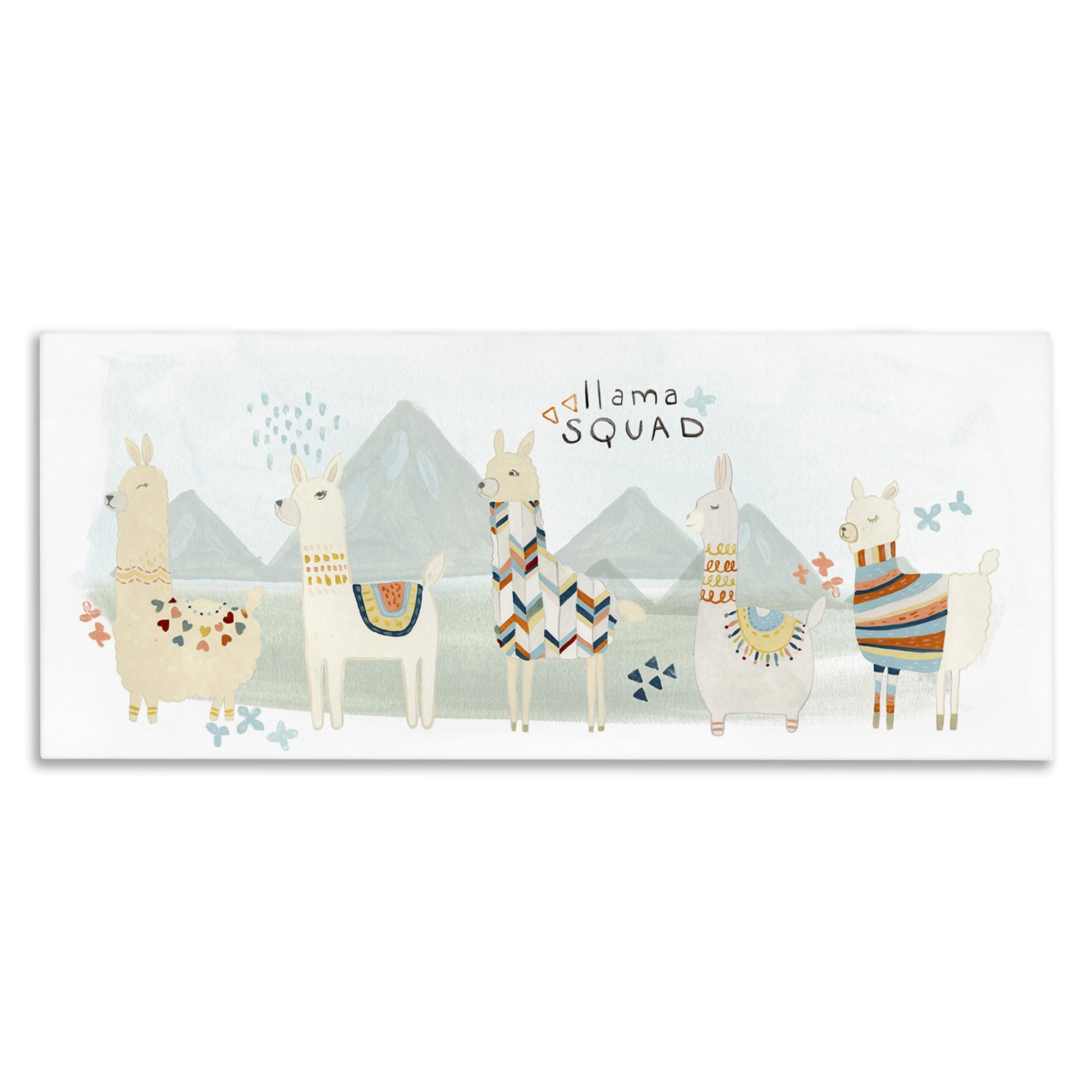 Stupell Industries Llama Squad Whimsical Patterns Animals & Insects Painting Gallery Wrapped Canvas Art Print Wall Art, 48 x 20