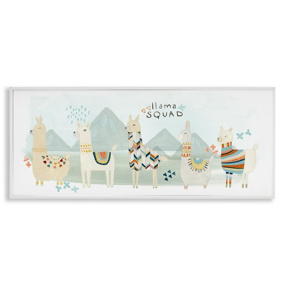 Stupell Industries Llama Squad Whimsical Patterns Animals & Insects Painting White Framed Art Print Wall Art, 24 x 10