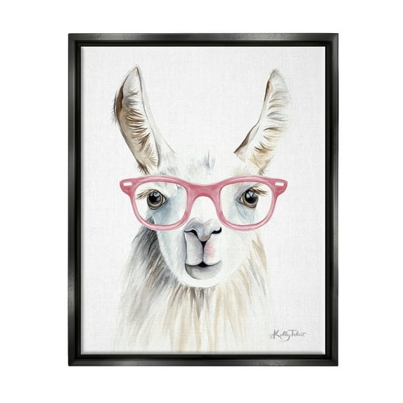 Stupell Industries Llama Wearing Pink Glasses Casual Animal Portrait Painting Jet Black Floating Framed Canvas Print Wall Art, Design by Kelley Talent