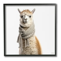 Stupell Industries Llama Wearing Scarf Animals & Insects Painting Black Framed Art Print Wall Art, 12 x 12