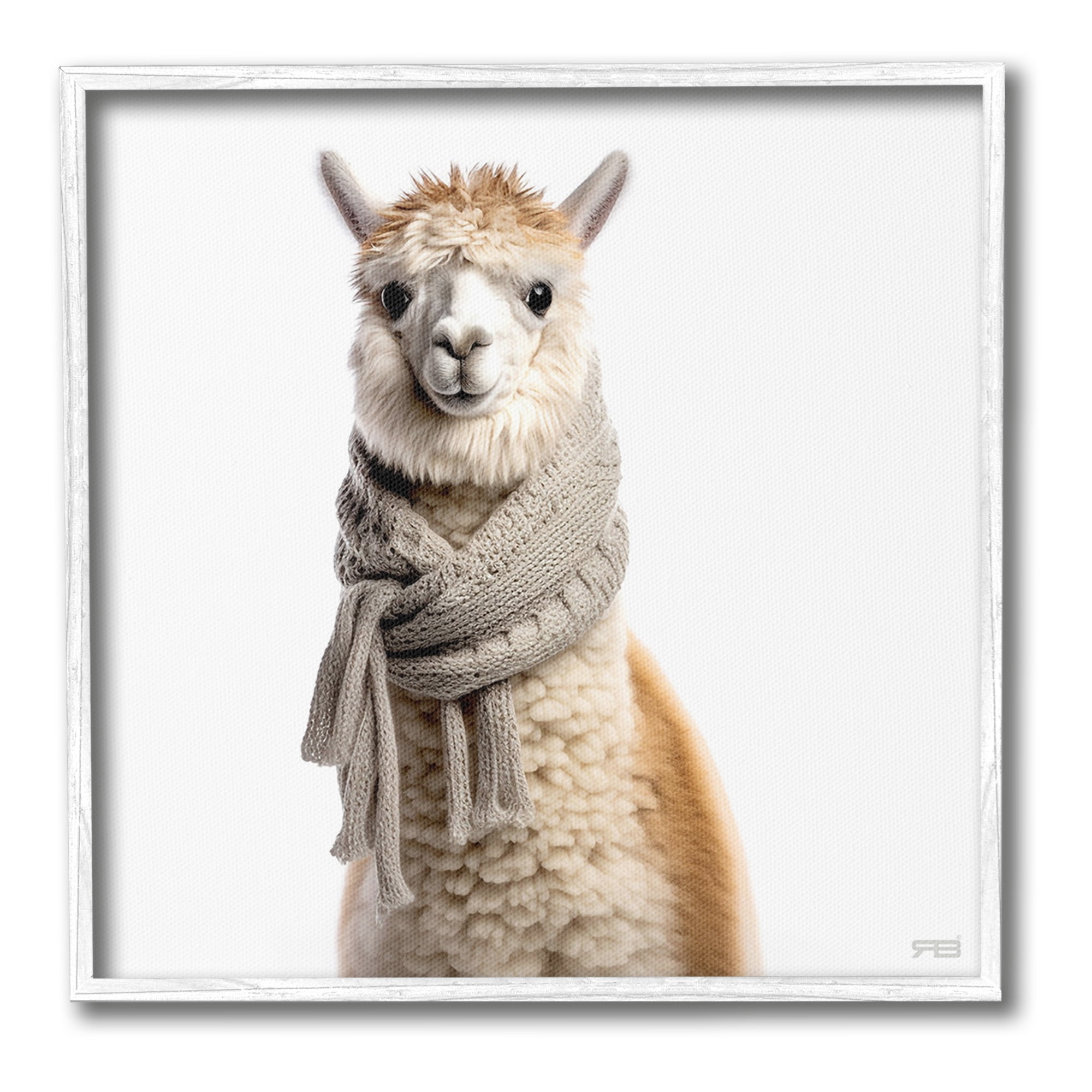 Stupell Industries Llama Wearing Scarf Animals & Insects Painting White Framed Art Print Wall Art, 17 x 17