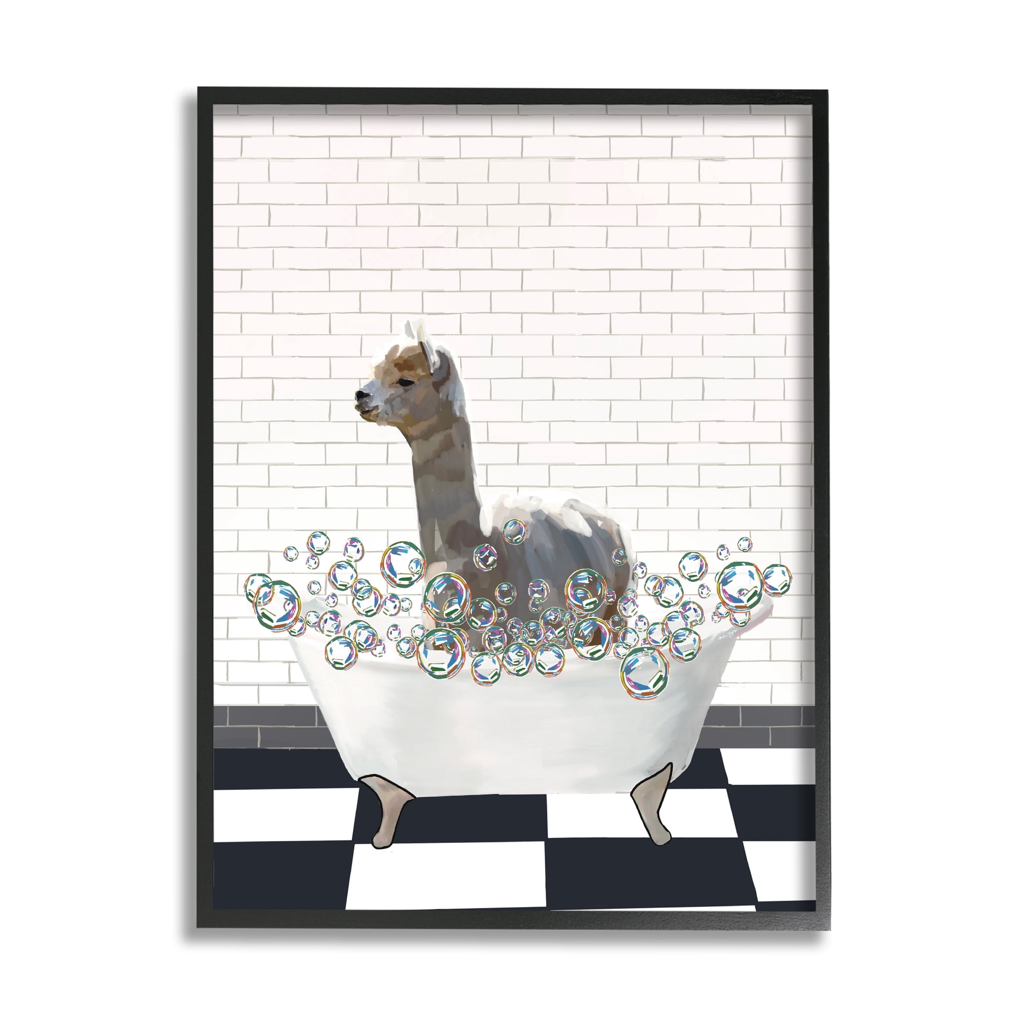 Stupell Industries Llama in Bathtub Animals & Insects Painting Black Framed Art Print Wall Art, 16 x 20