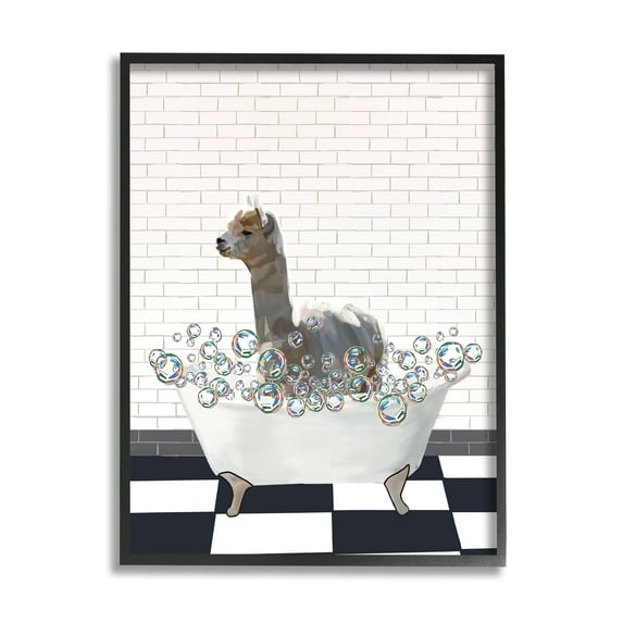 Stupell Industries Llama in Bathtub Animals & Insects Painting Black Framed Art Print Wall Art, 24 x 30