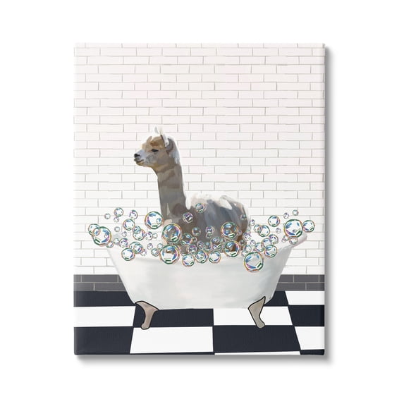 Stupell Industries Llama in Bathtub Animals & Insects Painting Gallery Wrapped Canvas Print Wall Art, 24 x 30